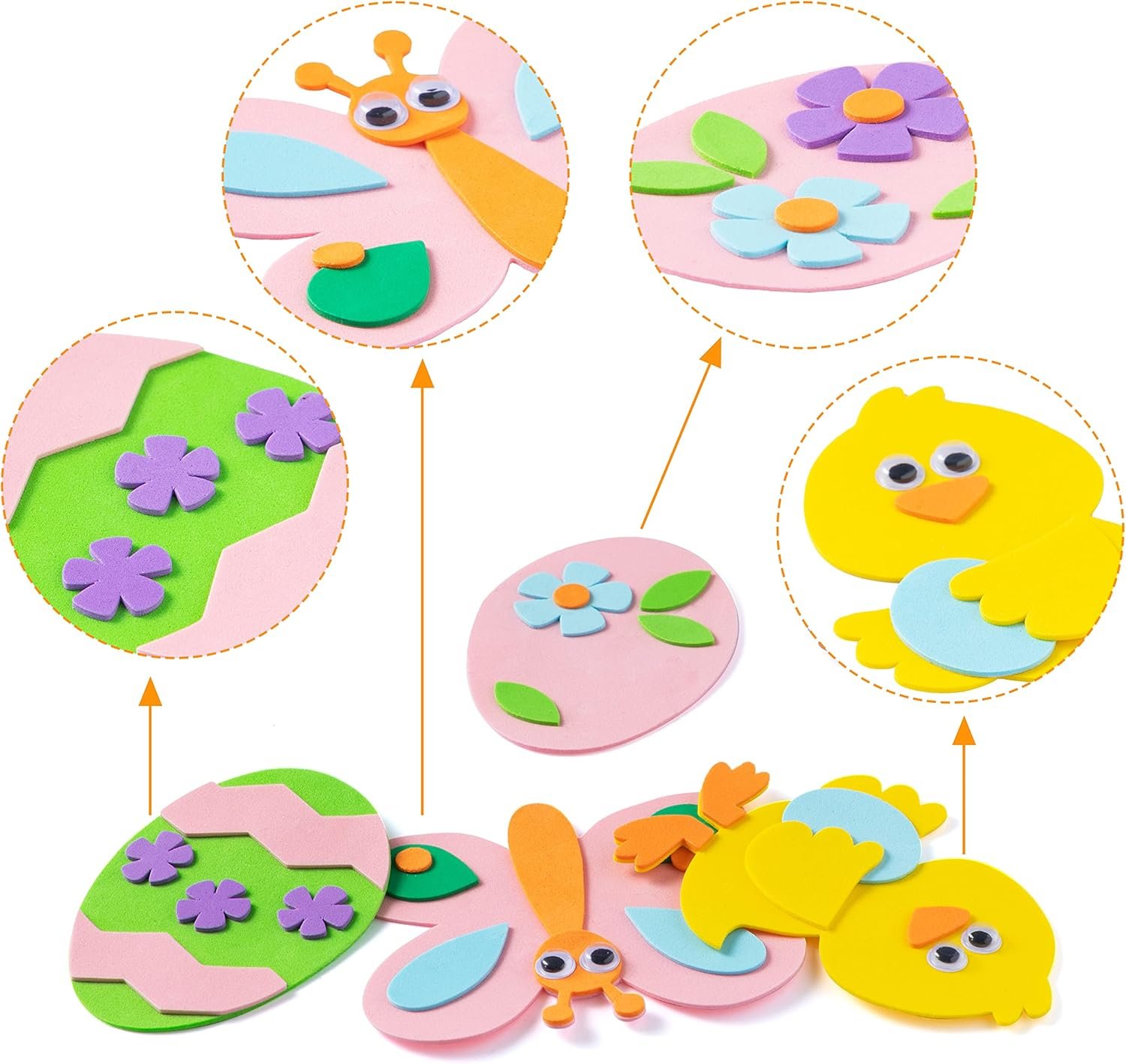 JOYIN 24 Pcs Foam Easter Egg Magnet Craft Kit, Easter Craft Kits DIY Animal and Egg Magnet Set for Kids Favor Classroom Homeschool Art Decor, Art and Craft Supplies Party Favors - Image 2