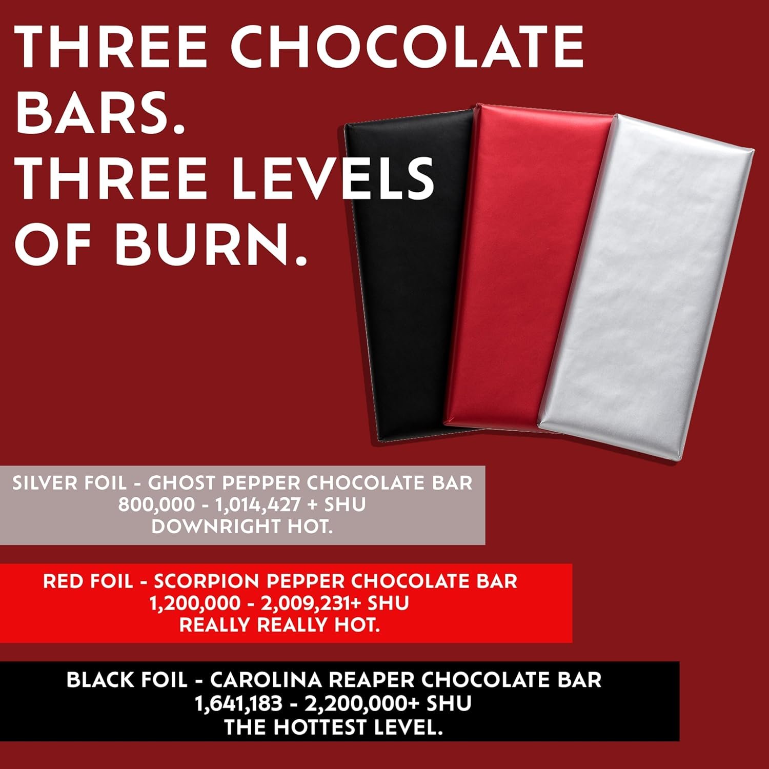BURN Hot Pepper Chocolate Bars with Ghost Pepper, Scorpion Pepper and Carolina Reaper – Includes 3 Spicy Chocolate Bars - Image 3