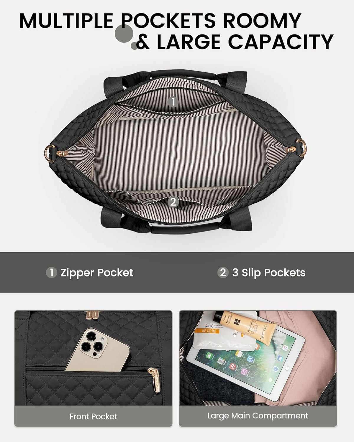 LOVEVOOK Weekender Bags for Women, Travel Duffle Bag with Shoe Compartment, Gym Duffel Bag with Makeup Bag Carry-on Tote Bag for Airplanes Weekend, Hospital Bags for Labor and Delivery - Image 4