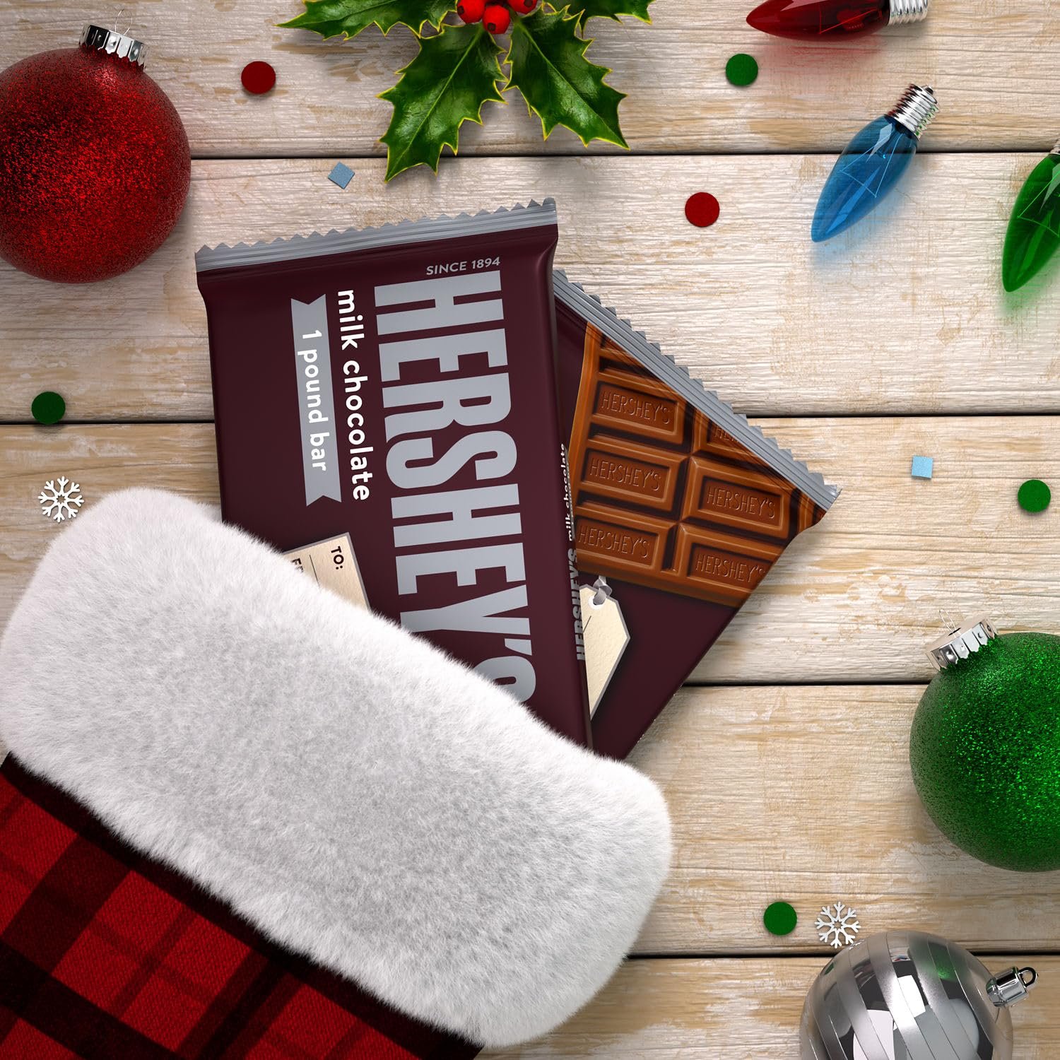 HERSHEY'S Milk Chocolate Candy Gift Bar, Perfect Holiday Candy, and Stocking Stuffers, 1 lb - Image 6