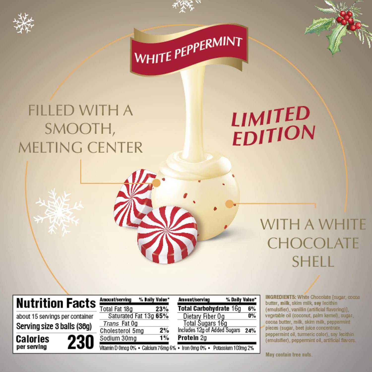 Lindt LINDOR White Chocolate Peppermint Candy Truffles with Smooth Peppermint Truffle Center, 19 oz. Bag - Image 6