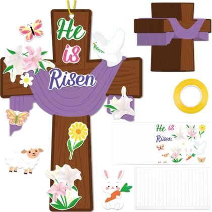80UncleKimby 48PCS Easter Crafts for Kids He is Risen Make Your Own Jesus Resurrection Cross Hanging Decorations Classroom Activity Church Party Decor Gifts（Purple）