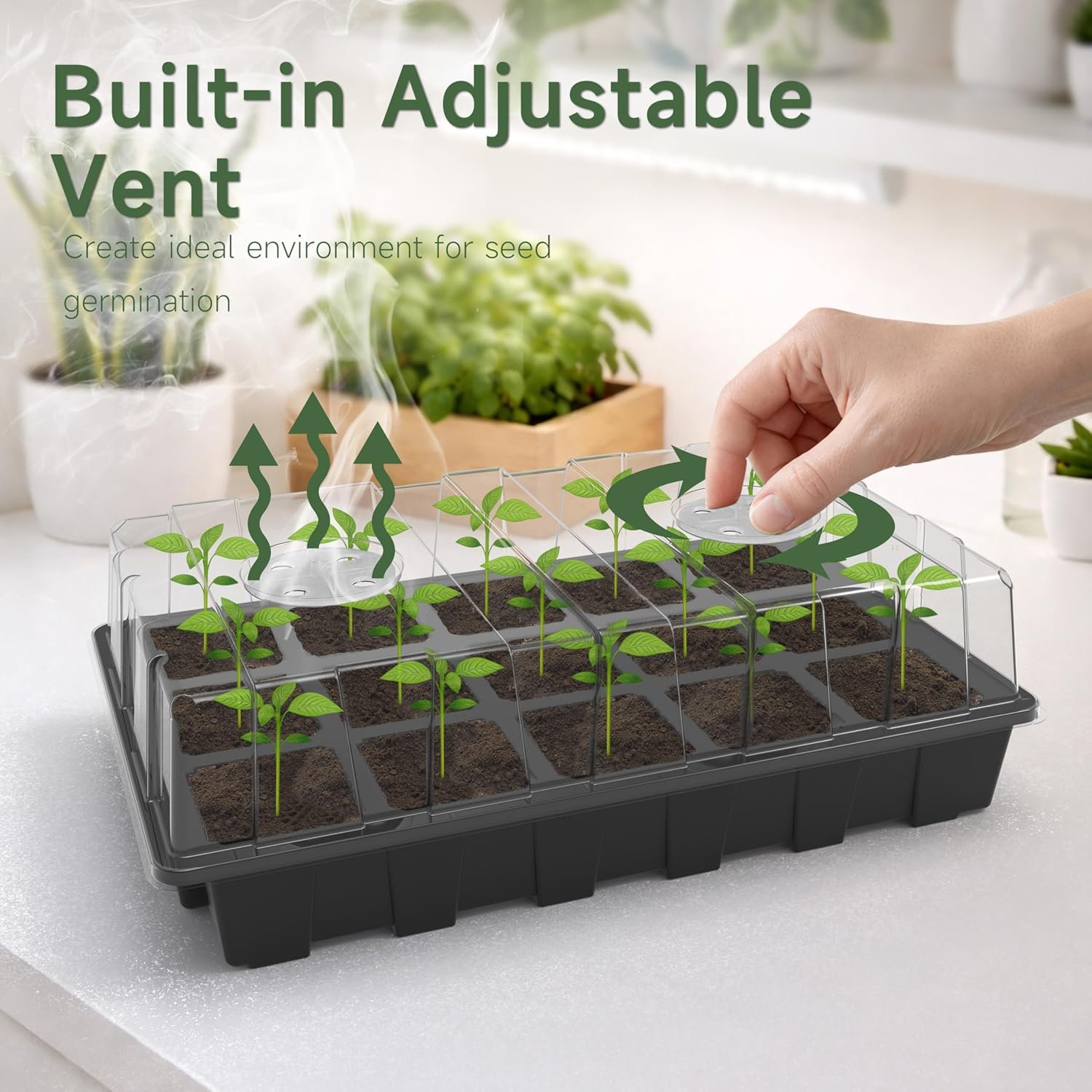 Gardzen 5-Pack Seed Starter Kits, Reusable Plant Germination Trays with Total 75-Cell, Seed Starter Tray with Humidity Vented Domes and Bases for Starting Vegetable Flower Herb Seeds 15" x 9" - Image 5