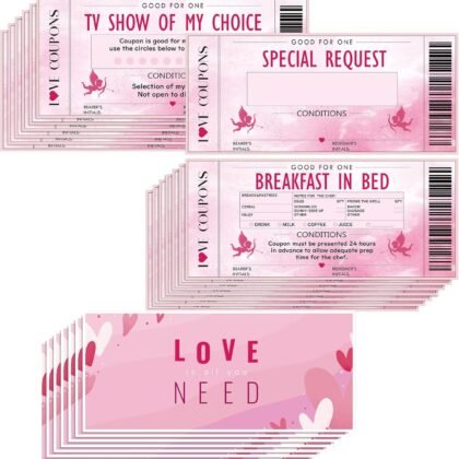 Dianelhall 20 Pcs Love Coupons for Him or Her Valentine's Couples Coupons Book Romantic Gift I Owe You Cards Sweetest Gifts for Valentines, Birthdays, Anniversary, Husband Boyfriend Girlfriend