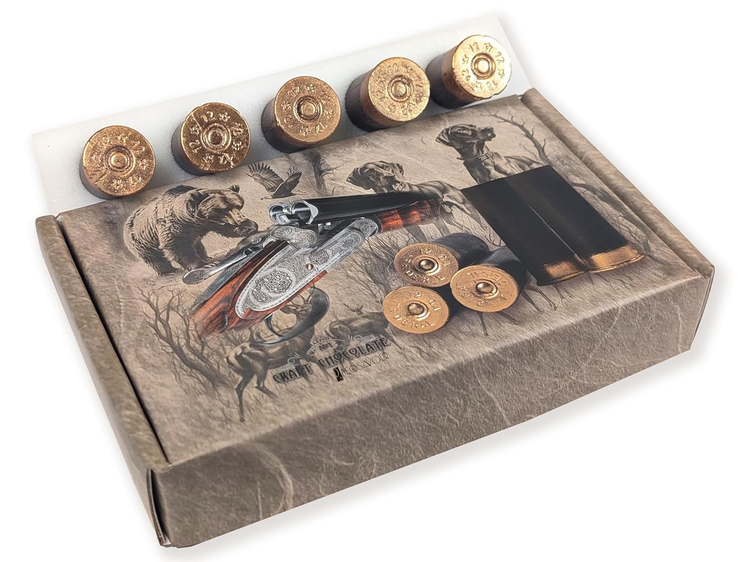 Delicious Chocolate Gift Box for Men, Set of 5 Milk Chocolate Bullets, Cool Hunting Present, Christmas Gift Idea