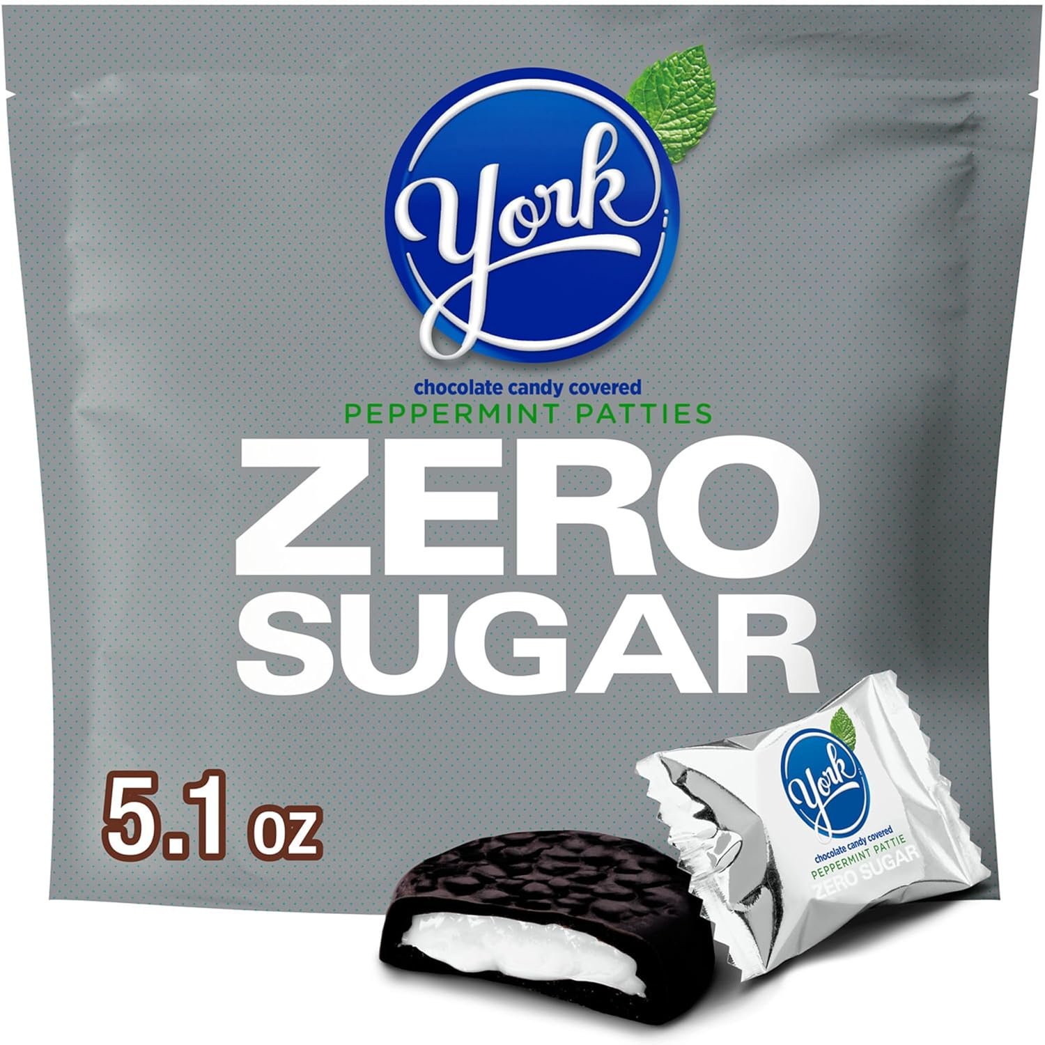 YORK Zero Sugar Chocolate Peppermint Patties, Candy Bag, 5.1 oz