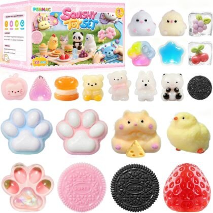 22PCS Squishy Pack, Adorable Squeeze Toys Set ,Fidget Toys Kit for Kids and Adults, Perfect for Classrooms and Offices, Parties, Birthday Gifts (8 Large + 14 Small)