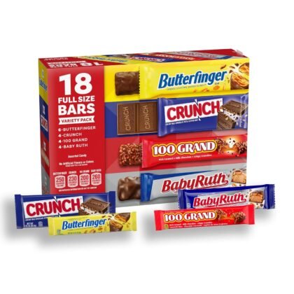Assorted Butterfinger, Crunch, Baby Ruth, and 100 Grand Full Size Chocolates, 18 count, 31.2 oz