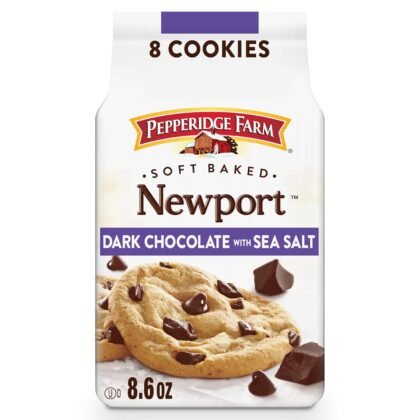Pepperidge Farm Soft Baked Newport Dark Chocolate Cookies with Sea Salt, 8.6 Oz Bag (8 Cookies)