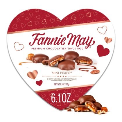 Fannie May Mini Pixies Caramel Pecan Chocolates, Valentine's Day Heart Shaped Gift Box, 6.1 oz​