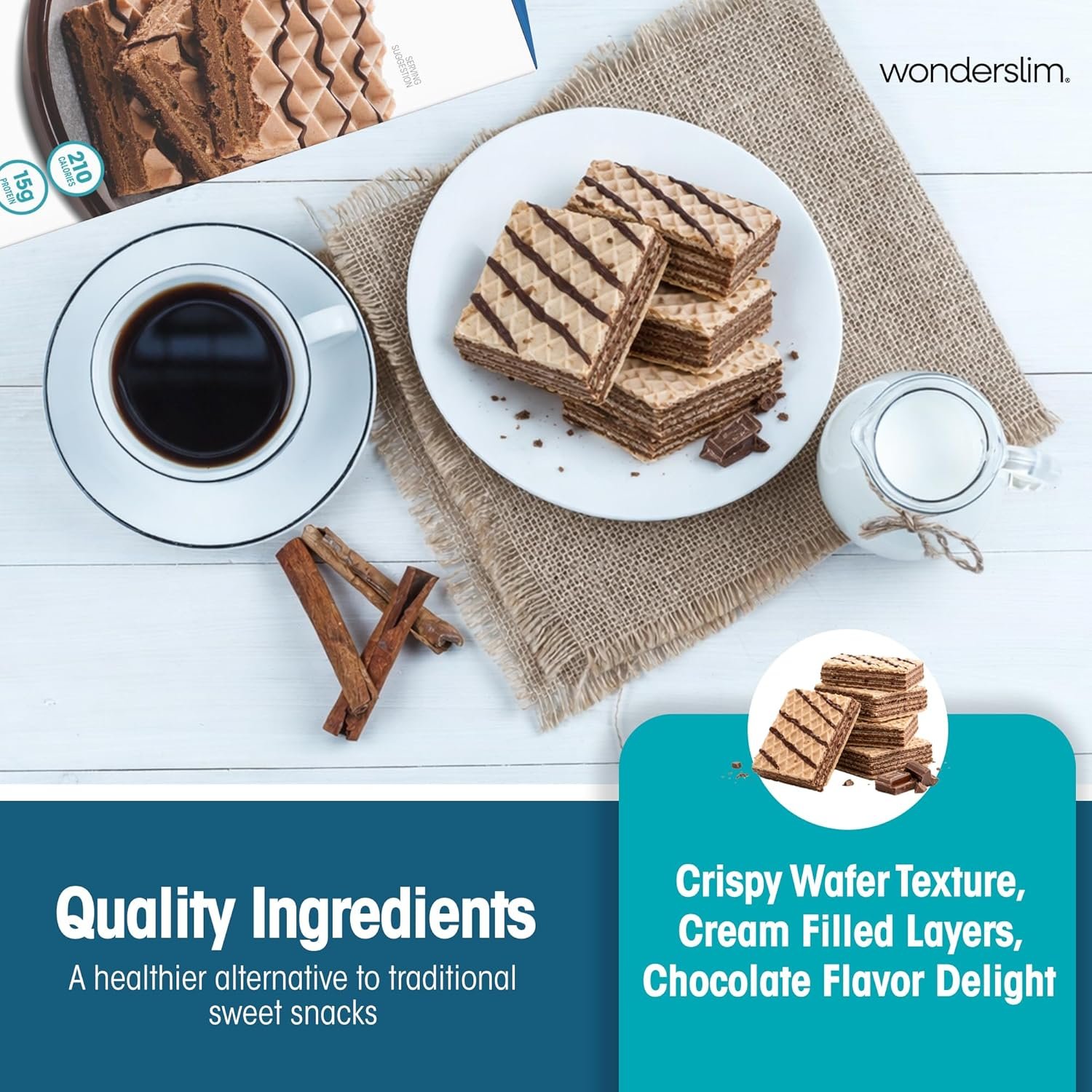 WonderSlim Protein Wafer Snack Bar, Chocolate, 210 Calories, 15g Protein, 0mg Cholesterol (5ct) - Image 3