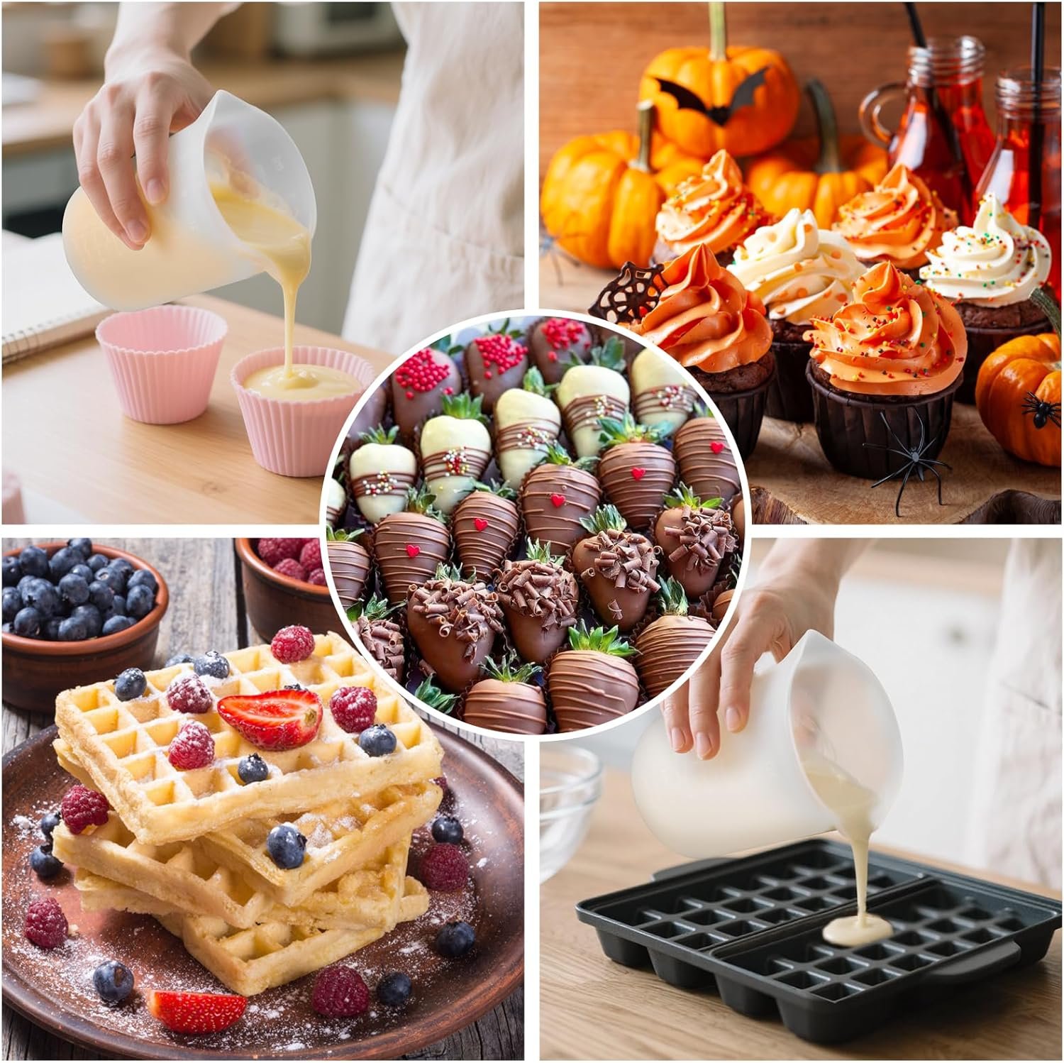 Palksky Silicone Cups for Melting Chocolate, 4PCS Silicone Measuring Cups with 250 & 350ml Capacity, Reusable Baking Supplies for DIY Chocolate Molds - Image 3