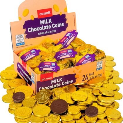 Carmit Gold "Real" Milk Chocolate Coins, (24 Mesh Bags) | Individually Wrapped Menora Embossed Hanukkah Gelt | Holiday Candy, Party Favors | Gluten Free | Chalav Yisroel | Perfect for Chanukah Dreidel Games!