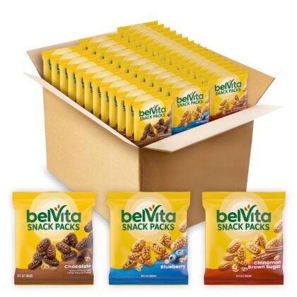 belVita Bite Size Snacks Variety Pack, Blueberry, Chocolate and Cinnamon Brown Sugar Crunchy Bites, 40 Snack Packs