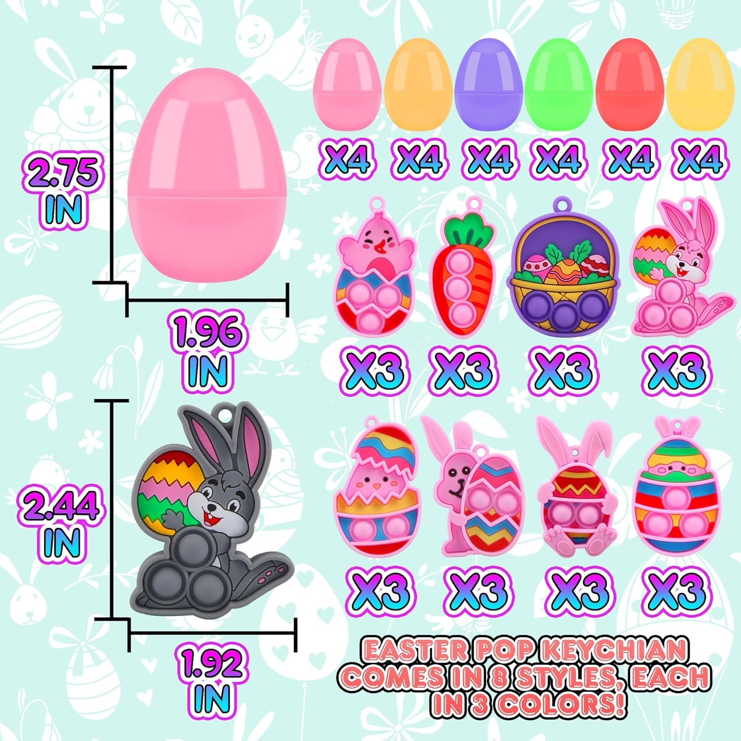 24PACK Prefilled Easter Eggs with Easter Pop Toys, 2.75inch Easter Eggs Filled with Toys, Easter Basket Stuffers for Kids - Image 2