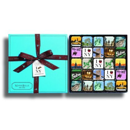 MarieBelle New York Chocolate Ganache Blue Box, 25 Pieces, Gourmet Assorted Flavors, Handmade Luxury Gift