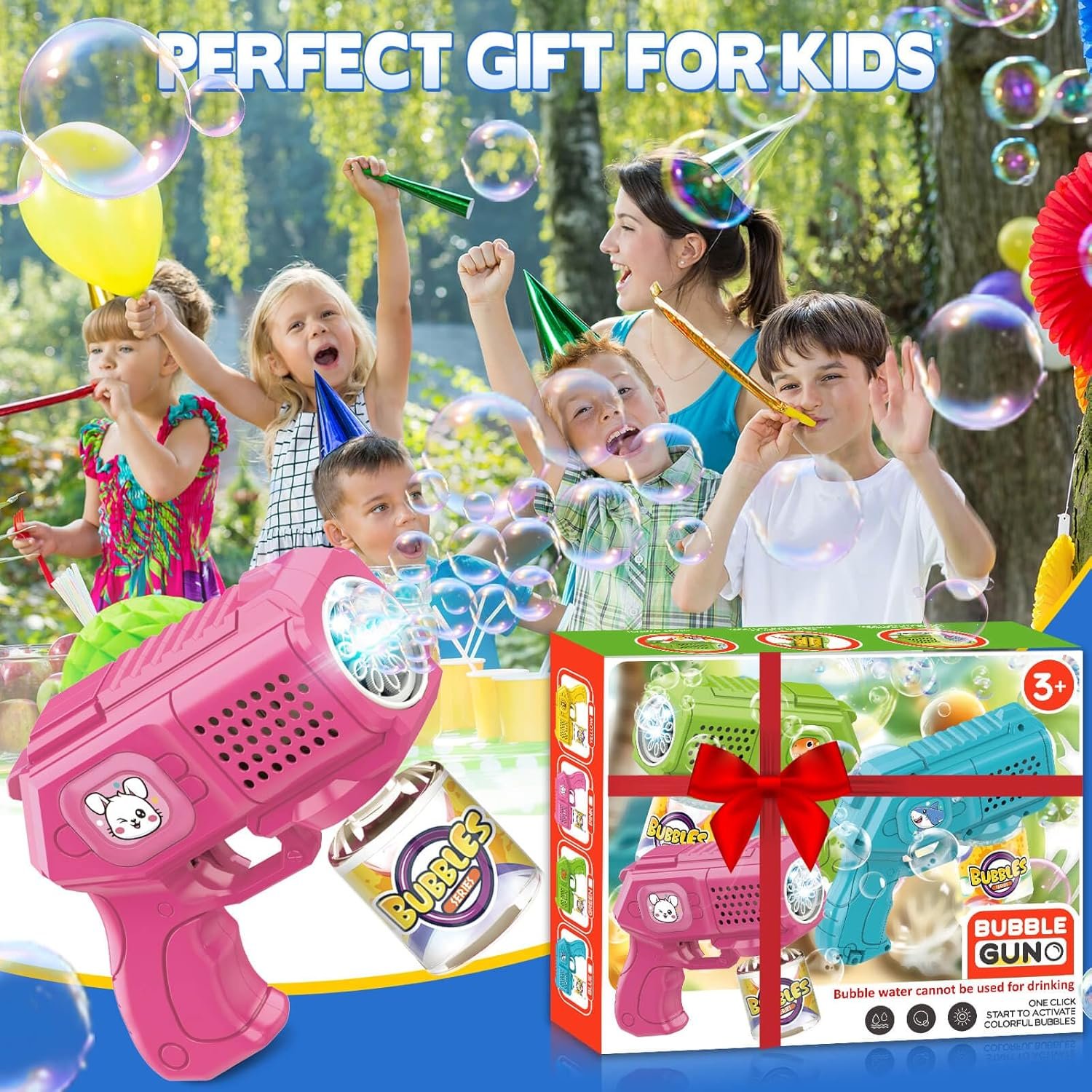 Bubble Guns with Bubble Solution- 3 Pack, Bubbles Gun, Blaster, Blower, Maker, Machine for Boys Girls, Birthday Gifts for Ages 3 4 5 6 7 8 Year Old Kid, Outdoor Toys for Toddlers, Party, Wedding - Image 6