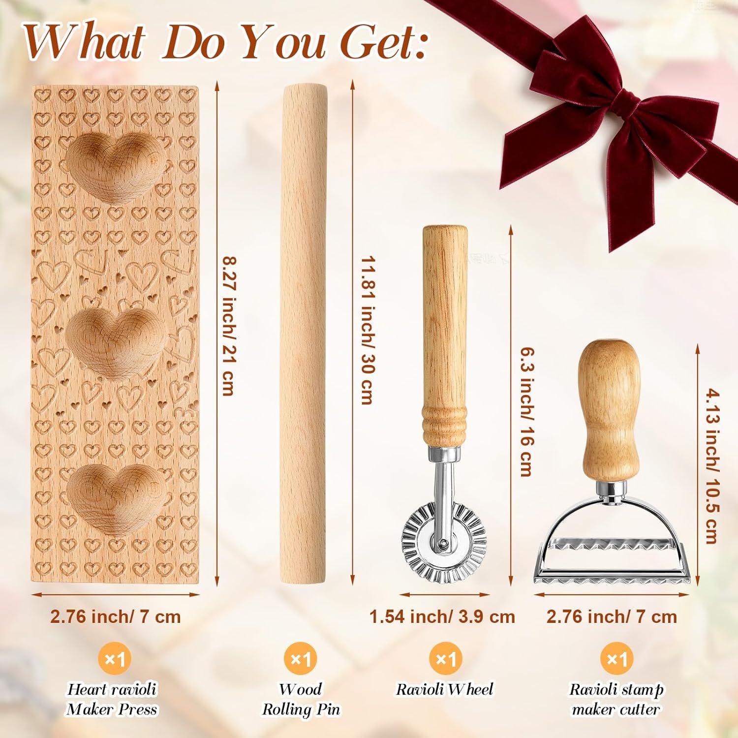 Valentine's Day Mold Heart Ravioli Mold Set Include Heart Ravioli Maker Press 2 Pasta Cutter Stamp Makers 1 Wood Rolling Pin Empanada Making Tool for Valentine's Day Kitchen Gift Homemade Cooking - Image 2