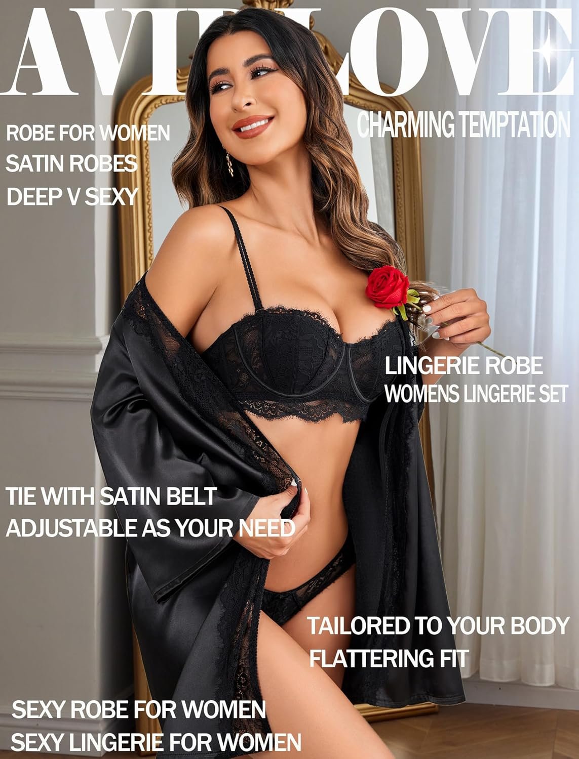 Avidlove Women's Kimono Robe Short Satin Pure Short Silky Robes - Image 3