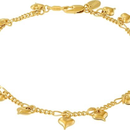 LIFETIME JEWELRY Womens Gold Anklet Dangling Hearts Ankle Bracelet for Teen Girls 24k Gold Plated