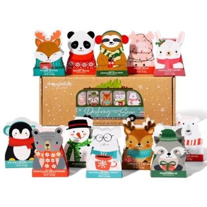 Thoughtfully Gourmet, Hot Chocolate Gift Set in Holiday Character Packaging, Flavors Include Rocky Road, Cookies Butter, Pumpkin Pie & More, Set of 12