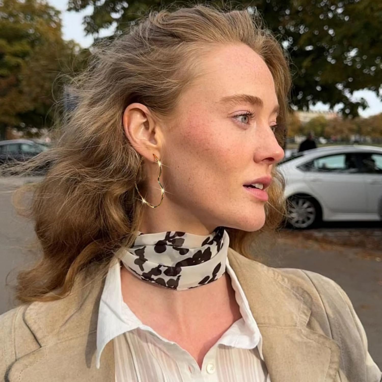 Trendy 14K Gold Plated Hoop Earrings for Women, Chunky Gold/Silver Earrings for Women Cubic Zirconia Baguette Hoop Earrings Heart Hoops Lightweight Hypoallergenic Jewelry,25mm/35mm/40mm/50mm - Image 5