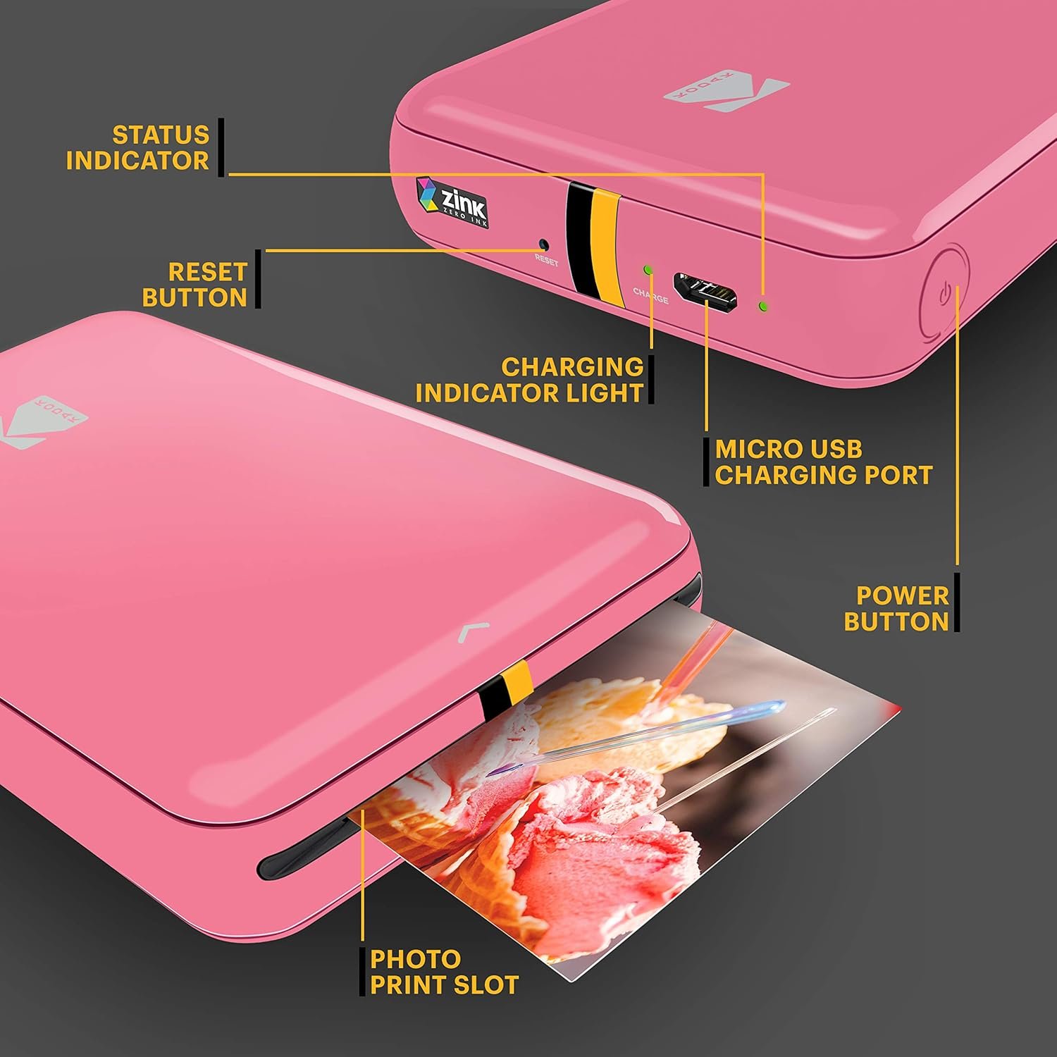 KODAK Step Instant Smartphone Photo Printer, Portable Mini Color Wireless Mobile Printer, Zink 2x3” (5.1x7.5 cm) Sticky-Back Photos, Bluetooth Compatible with iOS & Android Devices, Editing App, Pink - Image 2