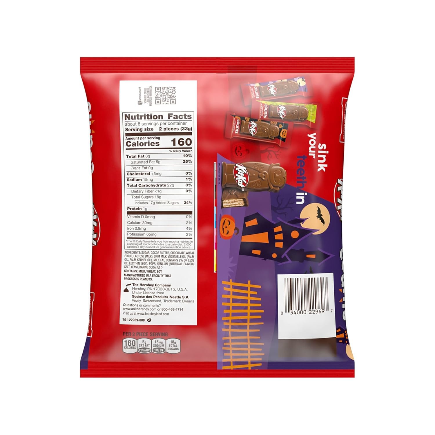 KIT KAT Milk Chocolate Wafer Snack Size Counts, Halloween Candy Bag, 9.44 oz - Image 2