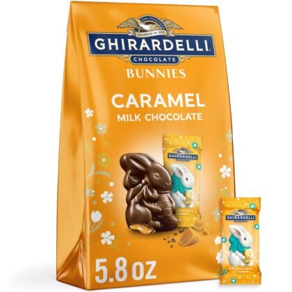 GHIRARDELLI Caramel Milk Chocolate Bunnies, 5.8 oz Bag Premium Easter Candy Individually Wrapped Chocolate Bunnies with Caramel Filling