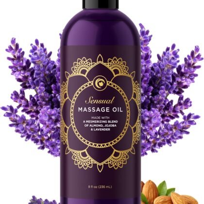 Aromatherapy Sensual Massage Oil for Couples - Relaxing Lavender Massaging Oil for Massage Therapy with Vitamin E Jojoba & Sweet Almond - Naturally Scented Vegan Non GMO & Gluten Free (8 Fl Oz)