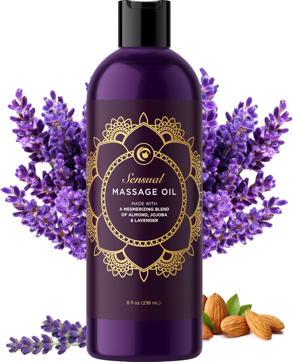 Aromatherapy Sensual Massage Oil for Couples - Relaxing Lavender Massaging Oil for Massage Therapy with Vitamin E Jojoba & Sweet Almond - Naturally Scented Vegan Non GMO & Gluten Free (8 Fl Oz)