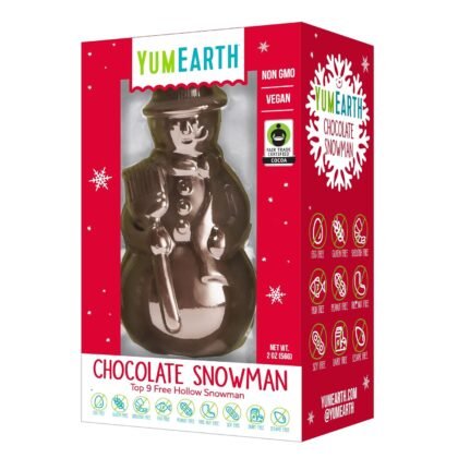 YumEarth Fair Trade Dairy Free Chocolate Snowman - Allergen Friendly, Non GMO, Vegan with Rice Milk - No Artificial Dyes - 1 2oz Hollow Snowman Christmas Candy