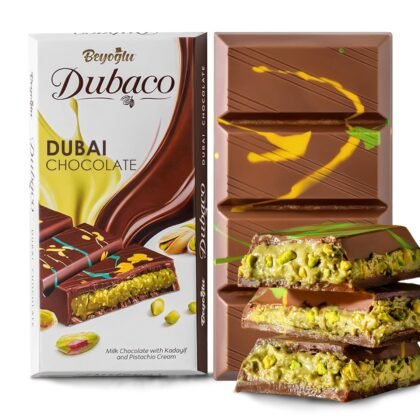 Beyoglu Dubaco Dubai Chocolate Bar Pistachio 7.05 Oz (Pack of 1), Luxury & Premium Dubai Milk Chocolate Bar Filled with Pistachio Butter & Shredded Knafeh Kadayif