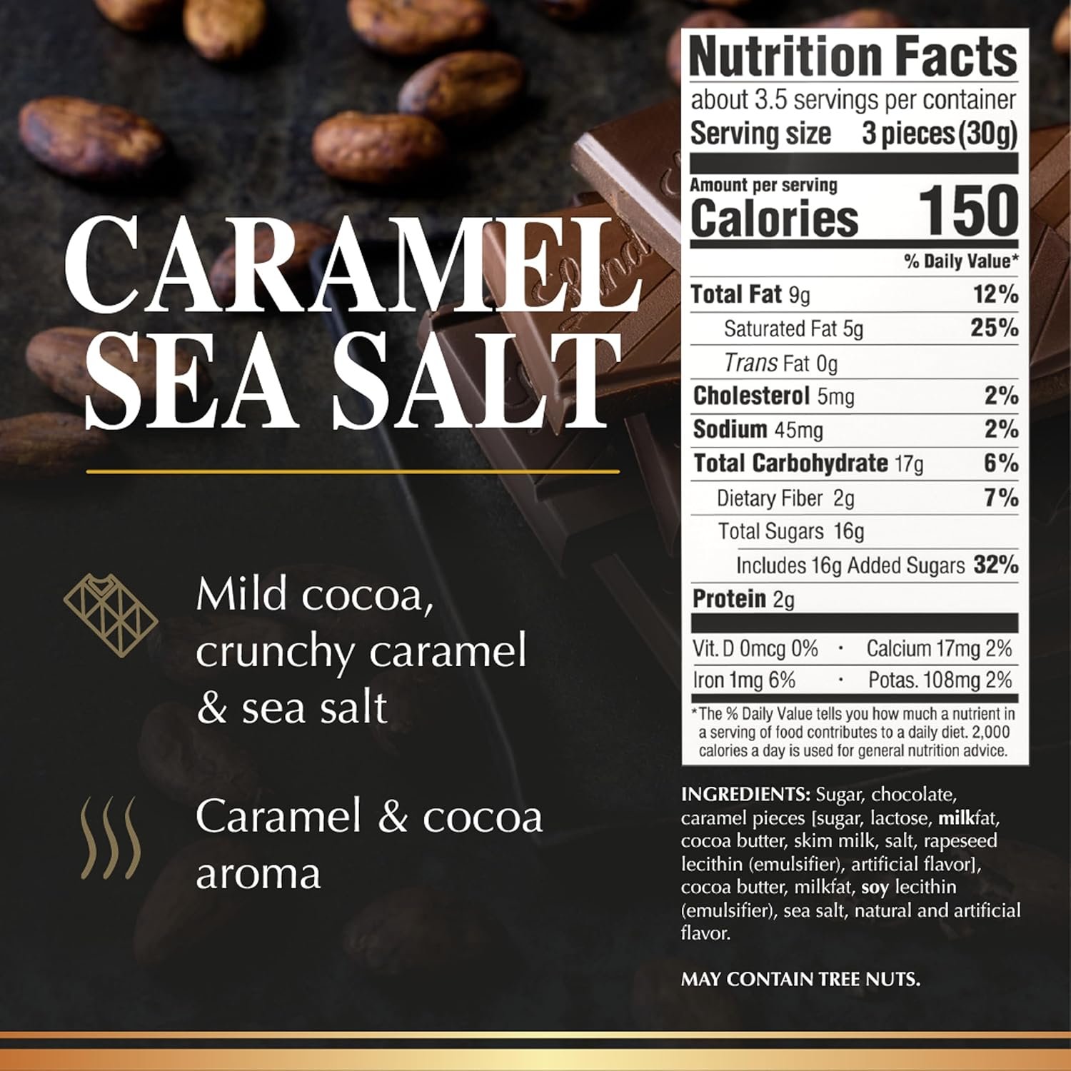 Lindt EXCELLENCE Caramel Sea Salt Dark Chocolate Candy Bar, Dark Chocolate with Pieces of Caramel and Sea Salt Crystals, 3.5 oz. Bar - Image 2