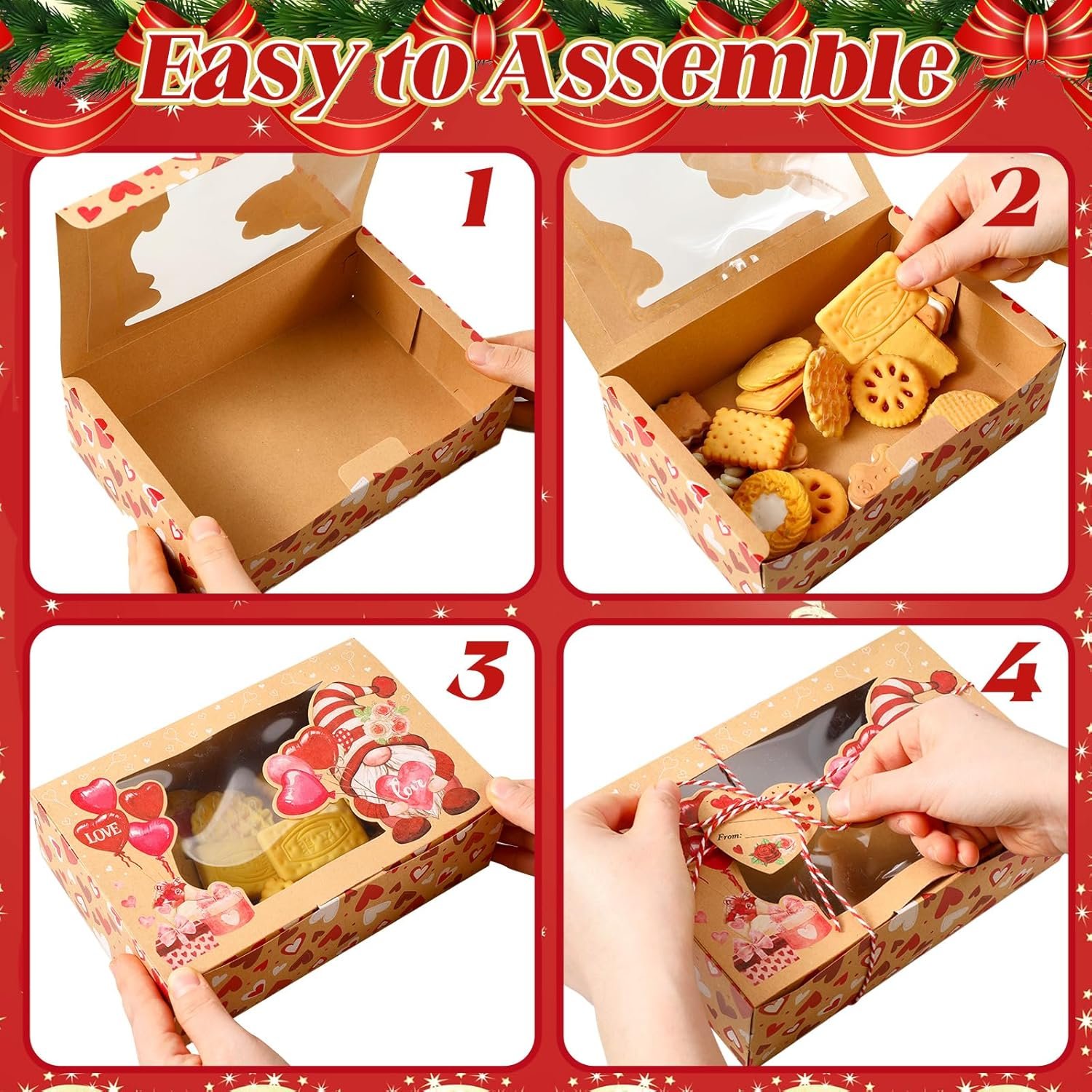 Tioncy 24 Pcs Valentines Cookie Boxes Bakery Candy Gift Boxes with Window Valentines Dessert Jars Heart Themed Cupcake Bins Heart Container for Pastries Doughnut Brownies Truffles - Image 4