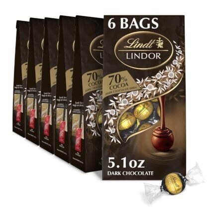 Lindt LINDOR 70% Extra Dark Chocolate Truffles, Dark Chocolate Candy with Smooth, Melting Truffle Center, Great for Gift Giving, 5.1 oz. Bag (6 Pack)