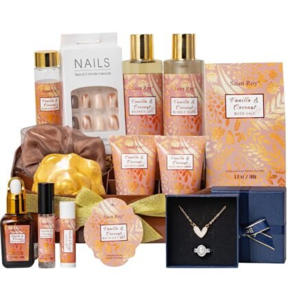 Valentines Day Gifts Luxury Gifts for Women, 16 Pcs Spa Gifts for Woman of Coconut Vanilla Scents Skin Care Kit, Facial Kit with Face Day Cream, Night Cream, Skincare Set in Makeup Storage Box