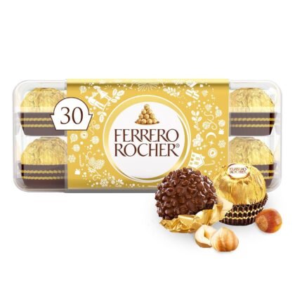 Ferrero Rocher Premium Gourmet Milk Chocolate Hazelnut Candy Gift Box, Individually Wrapped Chocolate Candy for Christmas, 30 Count, 13.2 oz