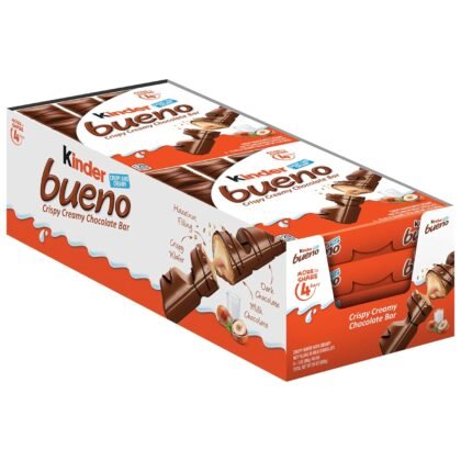Kinder Bueno Milk Chocolate and Hazelnut Cream, 8 Pack, 4 Individually Wrapped Chocolate Bars, 3 oz Each
