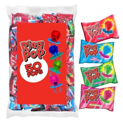 Ring Pop Candy, Easter Lollipops, 50 Ct Party Favors in Assorted Fruity Flavors - Full Size, Fun Hard Candy For Birthday Parties, Party Favors, Easter Basket Stuffers, Egg Fillers, Gifts for Kids