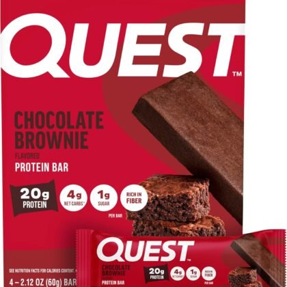 Quest Nutrition Chocolate Brownie Protein Bars, 20g Protein, 4g Net Carbs, 1g Sugar, High Fiber, Gluten Free, Keto Friendly, 4 Count