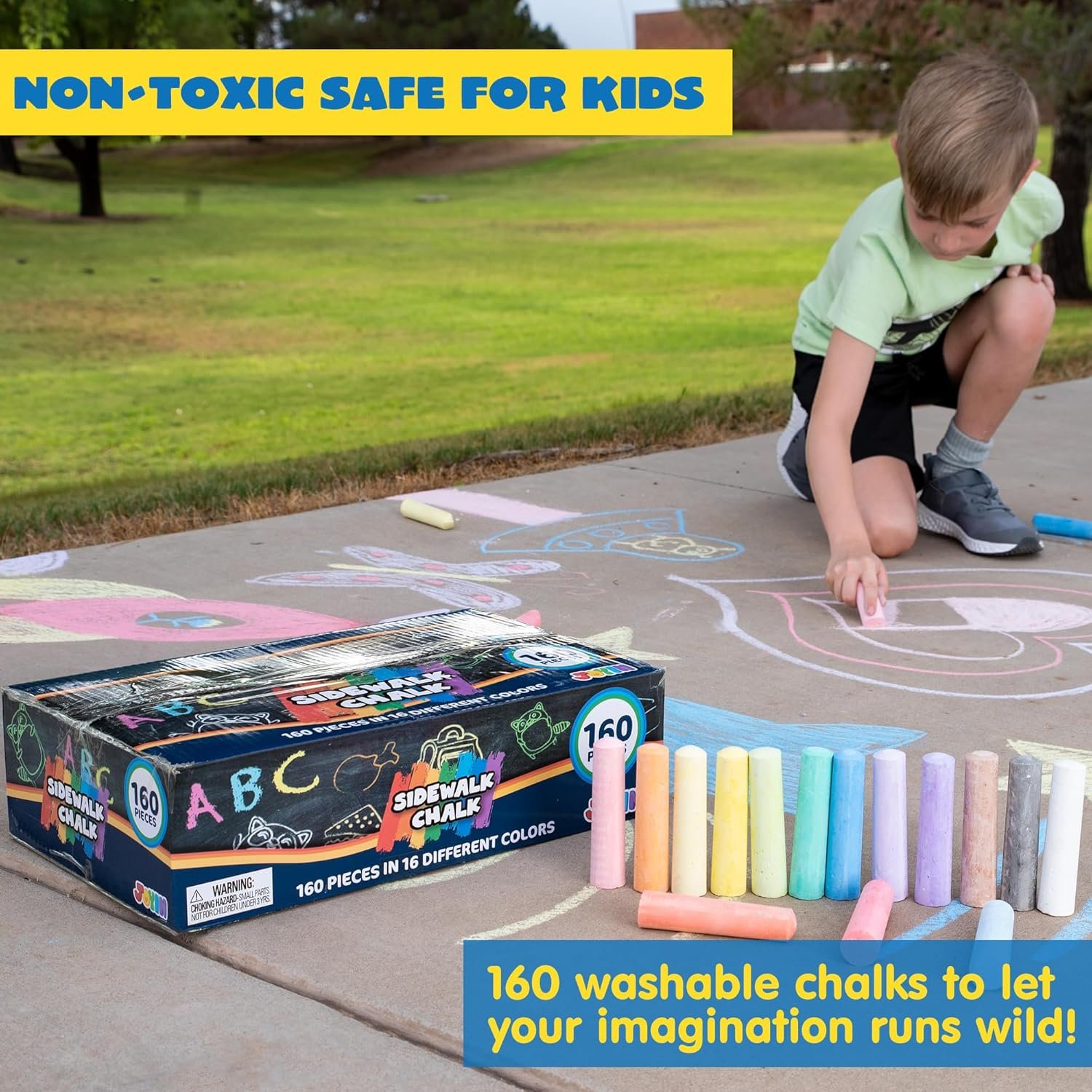 JOYIN 160 PCS Sidewalk Chalks Set-16 Colors Non-Toxic Washable Jumbo Chalk for Outdoor Art Play, Painting on Chalkboard, Blackboard and Playground - Image 6