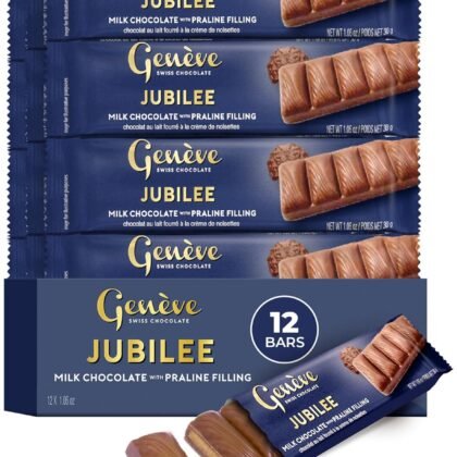 Genève Swiss Milk Chocolate Bars with Praline Filling, 1 oz (12 Pack) | Geneve Jubilee | Individually Wrapped | Rich & Creamy | Kosher (including Passover)