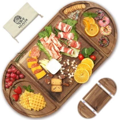 Extra Large Magnetic Charcuterie Board Cheese Board Gift Set 3 Part Square & Round & Heart Shaped Acacia Wood Charcuterie Cheese Boards Wooden Tray Serving Board Platter for Valentine