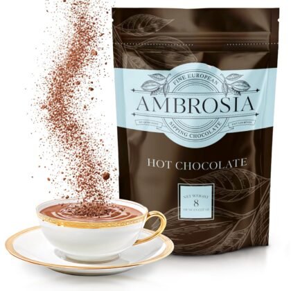 Ambrosia Classic Sipping Chocolate - Handcrafted with 100% Real European Cocoa - Our European Drinking Chocolate Makes Luxurious & Velvety Smooth Hot Coco (Classic, 8oz. Packet)