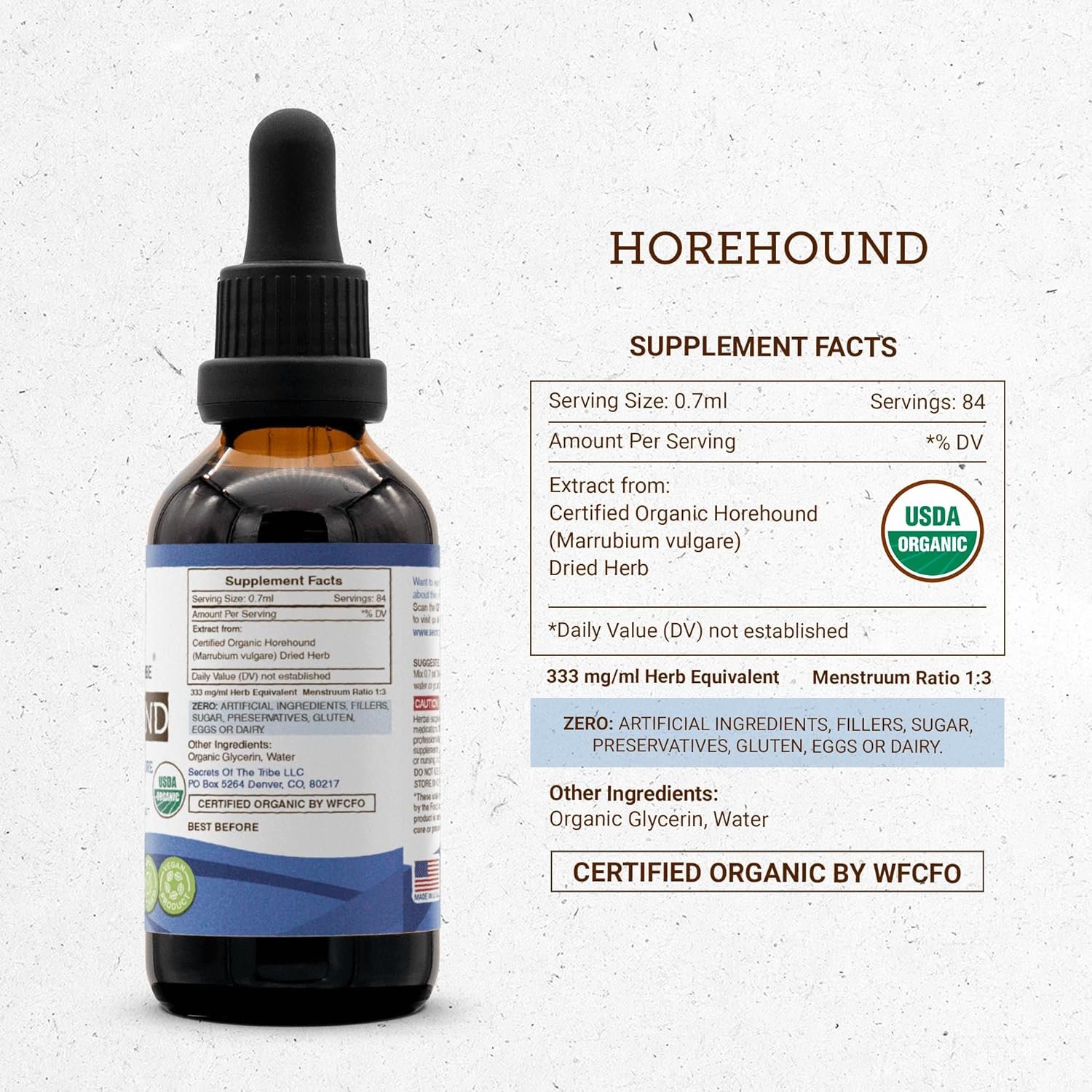 Secrets of the Tribe Horehound USDA Organic Tincture | Alcohol-Free Extract, High-Potency Herbal Drops | Made from 100% Certified Organic Horehound (Marrubium vulgare) Dried Herb 2 oz - Image 4