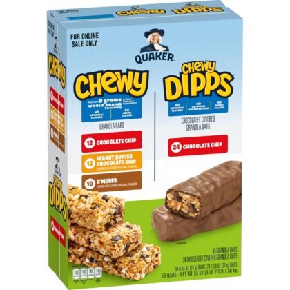 Quaker Chewy Granola Bars, Chewy & Dipps Variety Pack, (58 Bars), Whole Grains, No Artificial Flavors, No Added Colors