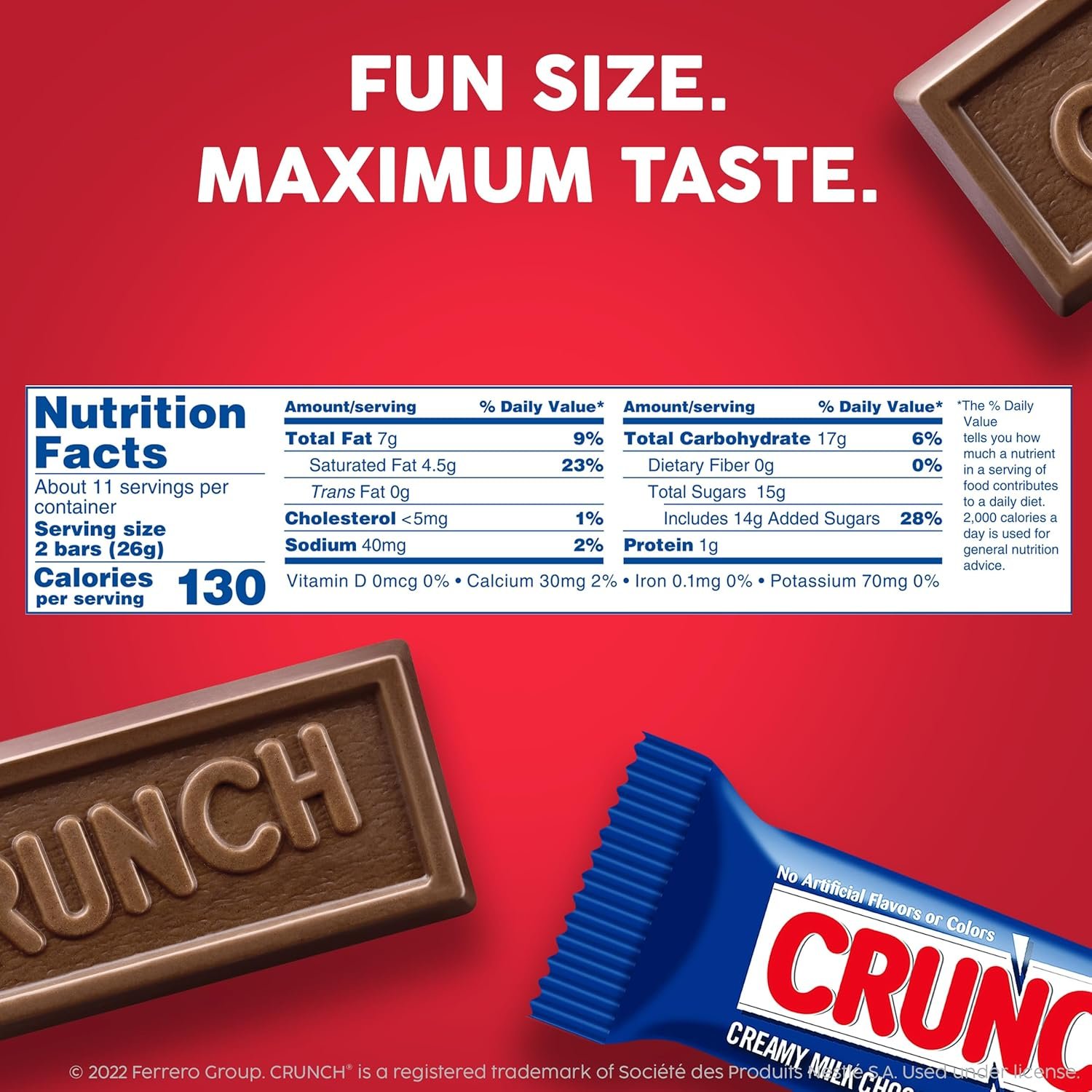 CRUNCH Fun Size Candy Bars, Creamy Milk Chocolate with Crisped Rice, Individually Wrapped Candy, Shareable Pack, 10 oz - Image 2