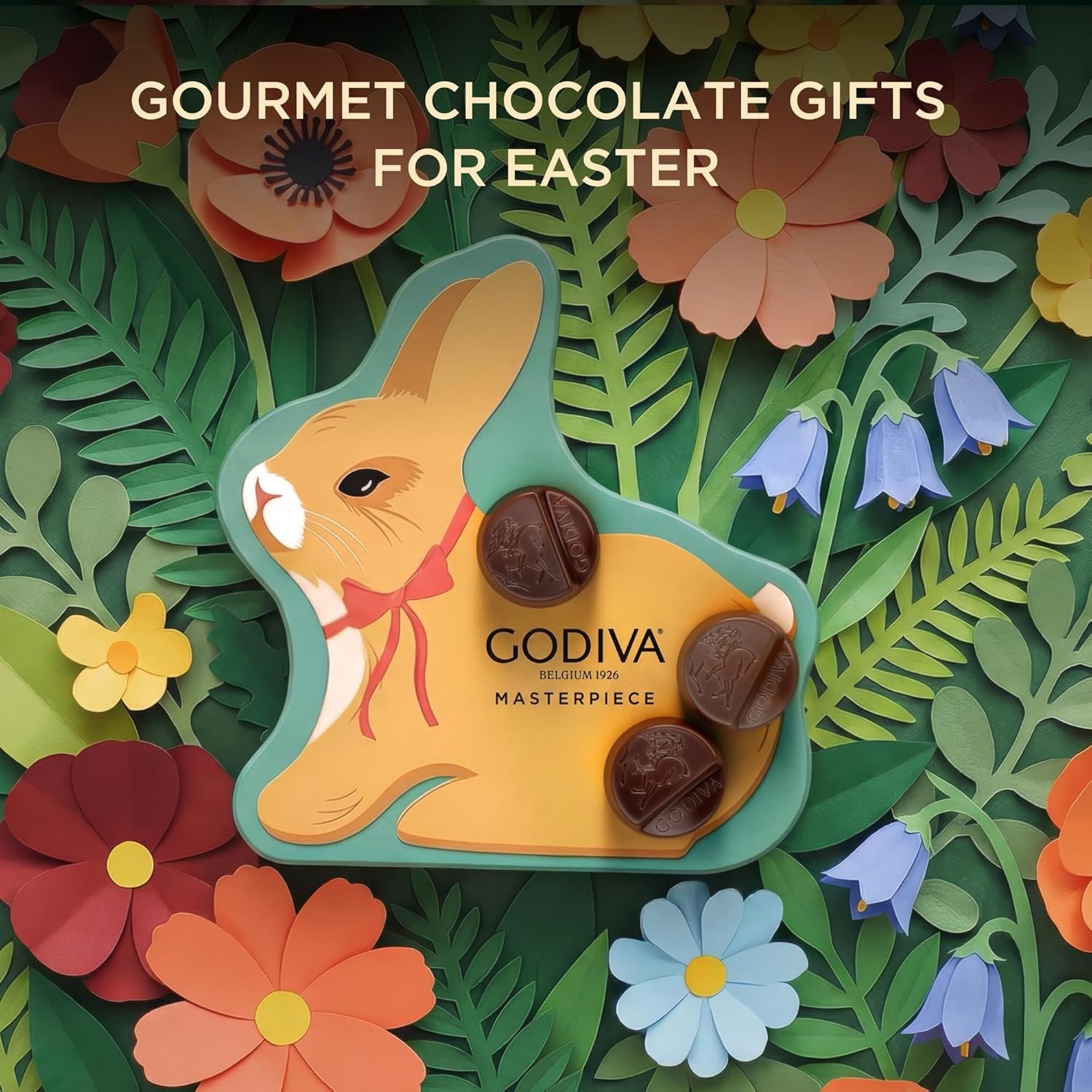 Godiva Masterpieces Easter Bunny Tin, Assorted Milk & Dark Chocolate with Ganache & Caramel, Gourmet Easter Chocolate Gifts, Kosher, 15 Pc - Image 4
