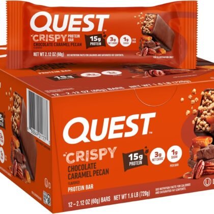 Quest Nutrition Crispy Chocolate Caramel Pecan Hero Protein Bar, 15g Protein, 1g Sugar, 3g Net Carb, Gluten Free Protein Snack, Keto Friendly, 12 Count